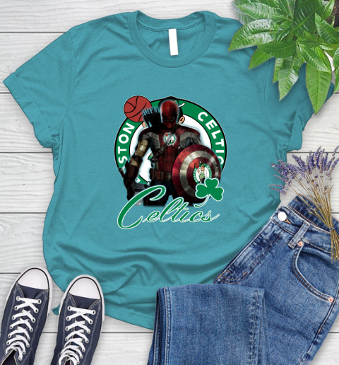 Boston Celtics NBA Basketball Captain America Thor Spider Man Hawkeye Avengers Women's T-Shirt 12