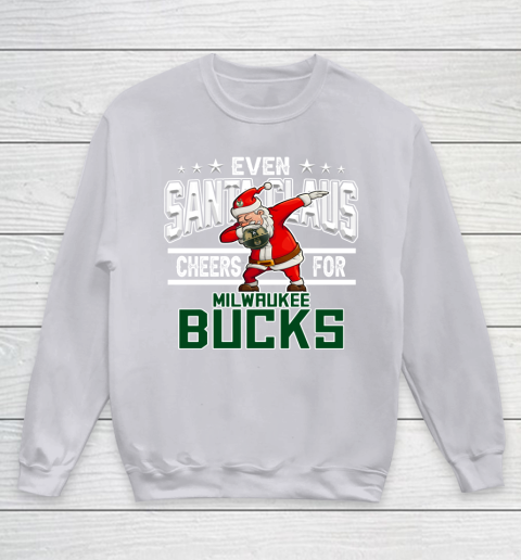 Milwaukee Bucks Even Santa Claus Cheers For Christmas NBA Youth Sweatshirt 3
