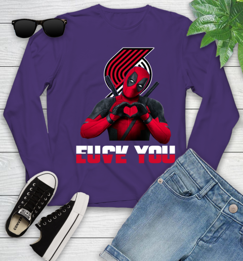 NBA Portland Trail Blazers Deadpool Love You Fuck You Basketball Sports Youth Long Sleeve 4
