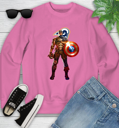 NFL Captain America Marvel Avengers Endgame Football Sports Los Angeles Rams Youth Sweatshirt 7