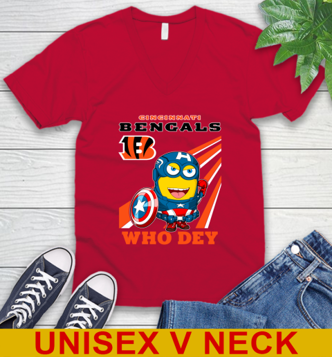 NFL Football Cincinnati Bengals Captain America Marvel Avengers Minion Shirt V-Neck T-Shirt 6