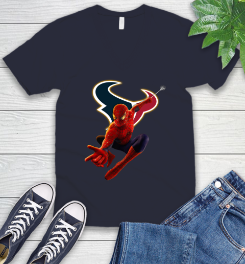 NFL Spider Man Avengers Endgame Football Houston Texans V-Neck T-Shirt 3
