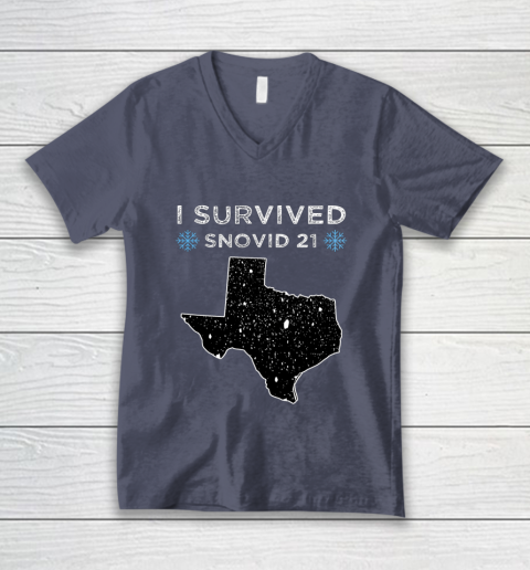I Survived Winter Snow Storm 2021 Icy Freezing Weather V-Neck T-Shirt 7
