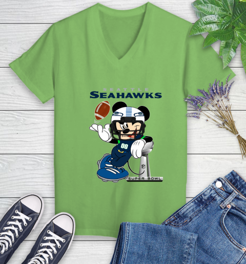 NFL Seattle Seahawks Mickey Mouse Disney Super Bowl Football T Shirt Women's V-Neck T-Shirt 11