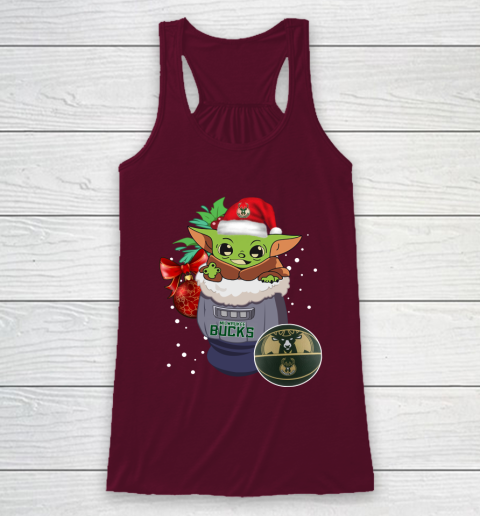 Milwaukee Bucks Christmas Baby Yoda Star Wars Funny Happy NBA Racerback Tank 3