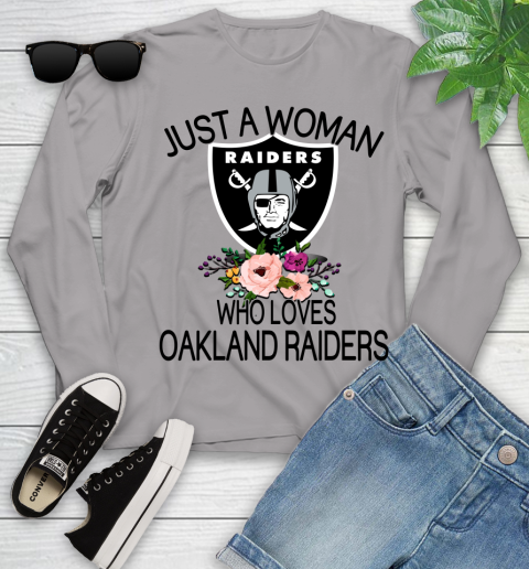 NFL Just A Woman Who Loves Oakland Raiders Football Sports Youth Long Sleeve 3
