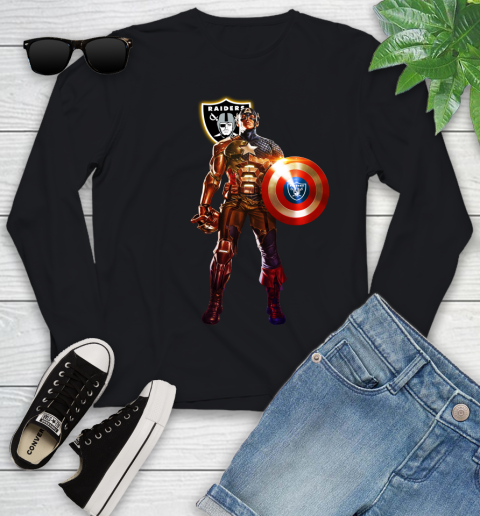 NFL Captain America Marvel Avengers Endgame Football Sports Oakland Raiders Youth Long Sleeve 2
