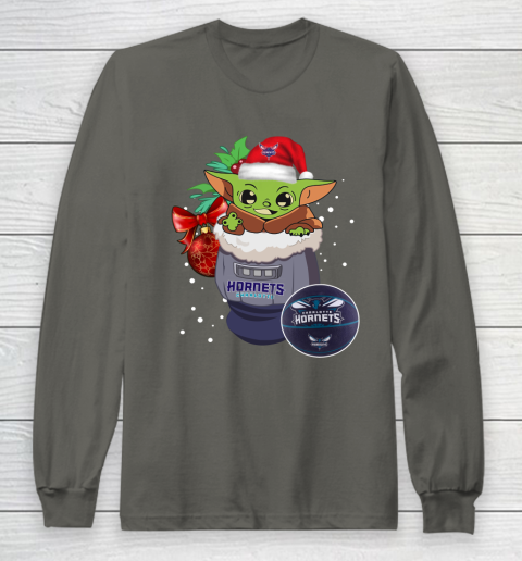 Charlotte Hornets Christmas Baby Yoda Star Wars Funny Happy NBA Long Sleeve T-Shirt 8