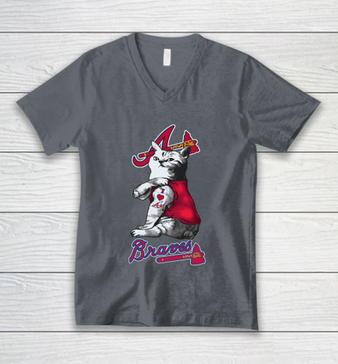 MLB Baseball My Cat Loves Atlanta Braves V-Neck T-Shirt 4