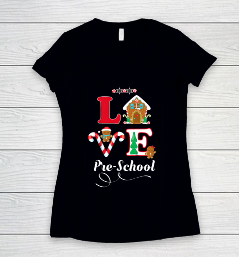 Gingerbread Love Christmas Teacher Student Pre School Women's V-Neck T-Shirt