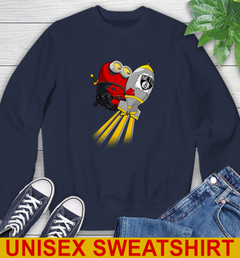 NBA Basketball Brooklyn Nets Deadpool Minion Marvel Shirt Sweatshirt - Image 3