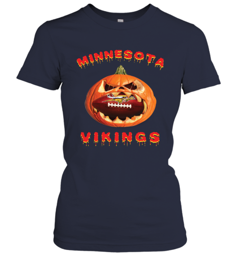 NFL Minnesota Vikings Halloween Pumpkin Football Sports EySCDF8tUrY ladies t shirt 20 95 151514 front navy