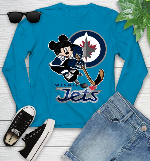 NHL Winnipeg Jets Mickey Mouse Disney Hockey T Shirt Youth Long Sleeve 7