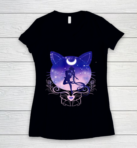 Cat Moon Sailor Moon Women's V-Neck T-Shirt