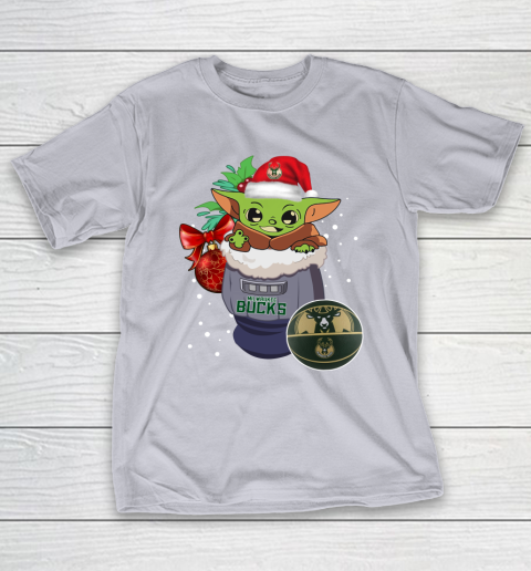 Milwaukee Bucks Christmas Baby Yoda Star Wars Funny Happy NBA T-Shirt 7
