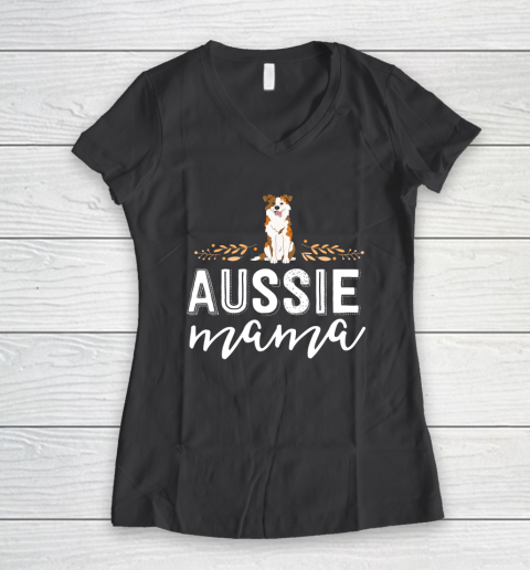 Dog Mom Shirt Aussie Mama Dog Mom Shirt For Women Australian Shepherd Women's V-Neck T-Shirt 6