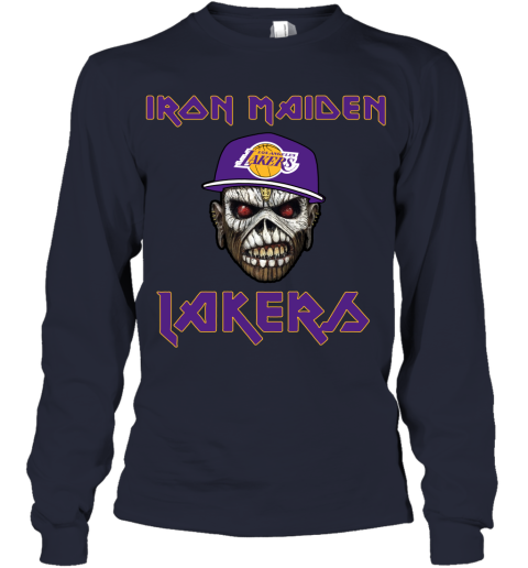 9t0a nba los angeles lakers iron maiden rock band music basketball youth long sleeve 50 front navy