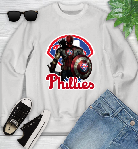 MLB Captain America Thor Spider Man Hawkeye Avengers Endgame Baseball Philadelphia Phillies Youth Sweatshirt