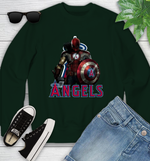 MLB Captain America Thor Spider Man Hawkeye Avengers Endgame Baseball Los Angeles Angels Youth Sweatshirt 10