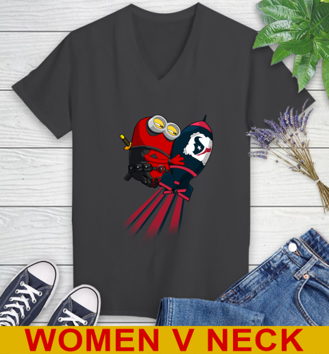 NFL Football Houston Texans Deadpool Minion Marvel Shirt Women's V-Neck T-Shirt 8
