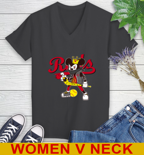 Cincinnati Reds MLB Baseball Mickey Peace Sign Sports Women's V-Neck T-Shirt 10 Cincinnati Reds MLB Baseball Mickey Peace Sign Sports Women's V-Neck T-Shirt - Image 10