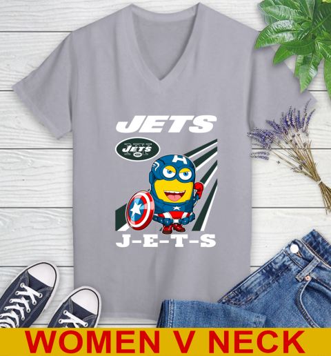 NFL Football New York Jets Captain America Marvel Avengers Minion Shirt Women's V-Neck T-Shirt 4