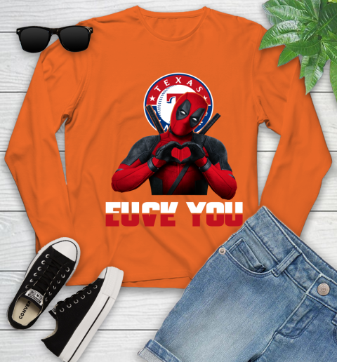 MLB Texas Rangers Deadpool Love You Fuck You Baseball Sports Youth Long Sleeve 3