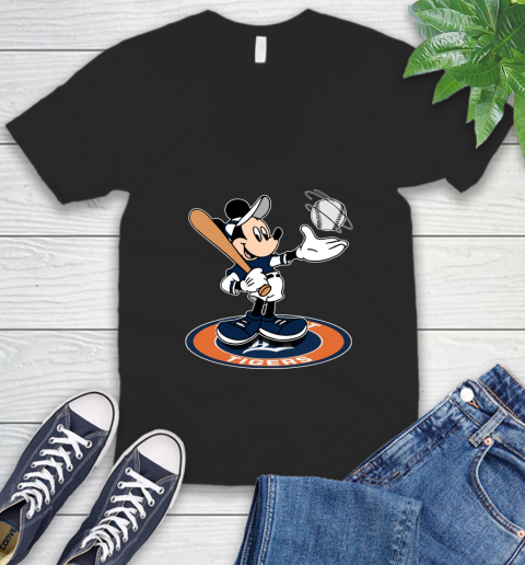 MLB Baseball Detroit Tigers Cheerful Mickey Disney Shirt V-Neck T-Shirt