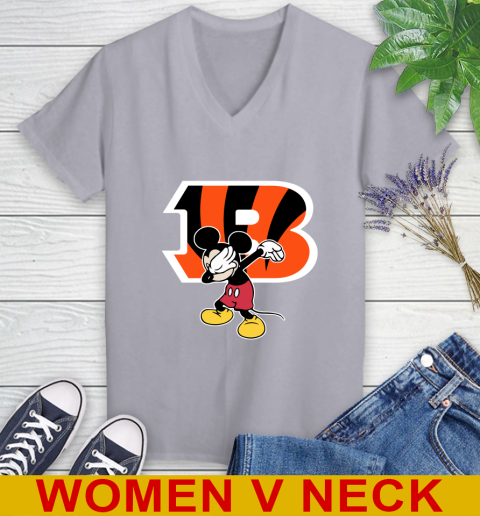 Cincinnati Bengals NFL Football Dabbing Mickey Disney Sports Women's V-Neck T-Shirt 5