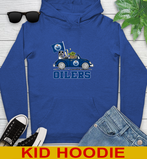 NHL Hockey Edmonton Oilers Darth Vader Baby Yoda Driving Star Wars Shirt Youth Hoodie 10