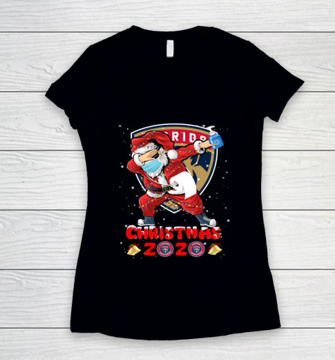 Florida Panthers Funny Santa Claus Dabbing Christmas 2020 NHL Women's V-Neck T-Shirt