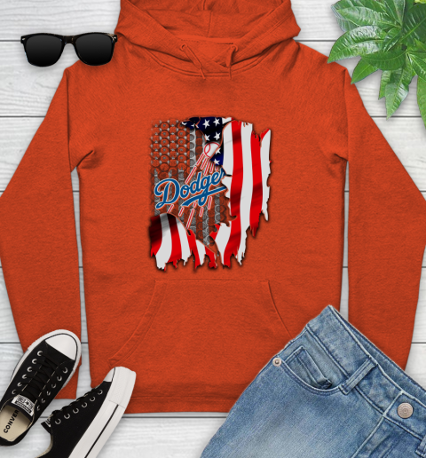 Los Angeles Dodgers MLB Baseball American Flag Youth Hoodie 4