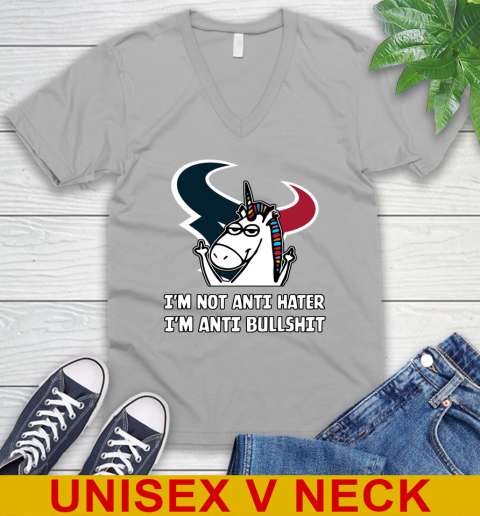 Houston Texans NFL Football Unicorn I'm Not Anti Hater I'm Anti Bullshit V-Neck T-Shirt 4