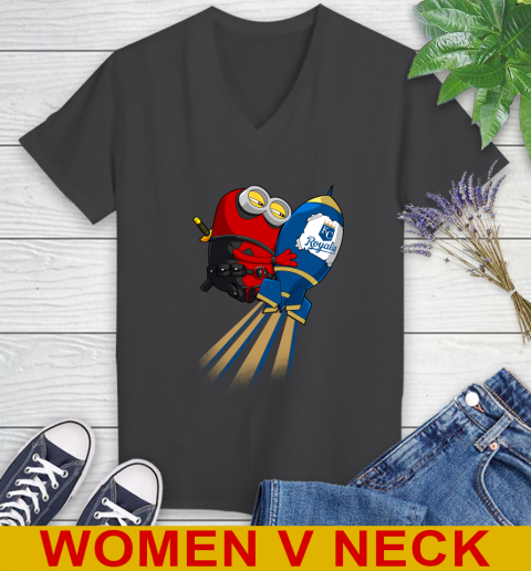 MLB Baseball Kansas City Royals Deadpool Minion Marvel Shirt Women's V-Neck T-Shirt 8