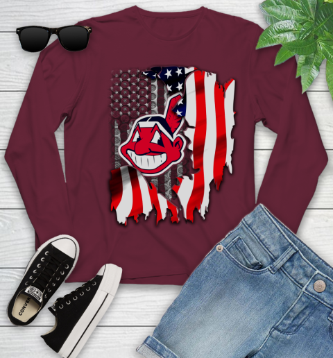 Cleveland Indians MLB Baseball American Flag Youth Long Sleeve 6