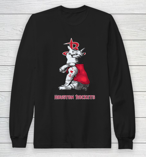 NBA Basketball My Cat Loves Houston Rockets Long Sleeve T-Shirt