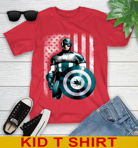 San Jose Sharks NHL Hockey Captain America Marvel Avengers American Flag Shirt Youth T-Shirt 11