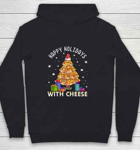 Happy Holidays With Cheese Shirt Pizza Christmas Tree Youth Hoodie