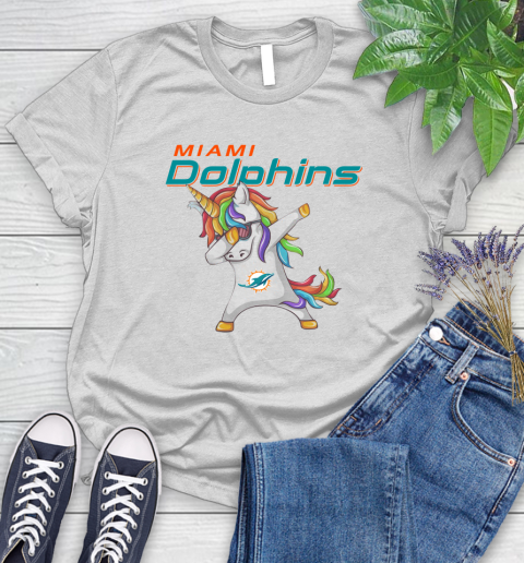 Miami Dolphins NFL Football Funny Unicorn Dabbing Sports Women's T-Shirt