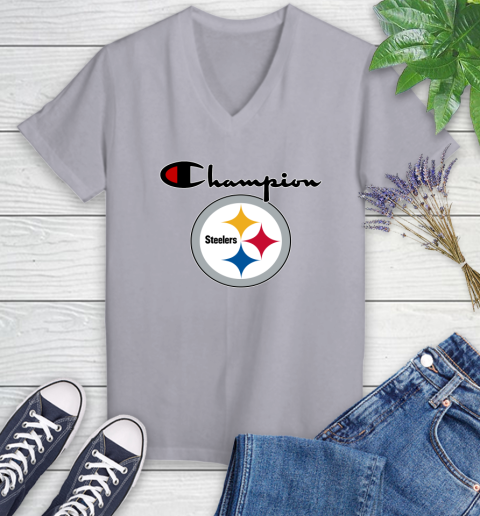 NFL Football Pittsburgh Steelers Champion Shirt Women's V-Neck T-Shirt 2