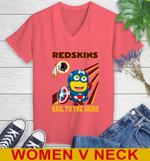 NFL Football Washington Redskins Captain America Marvel Avengers Minion Hail To The Skín Shirt Women's V-Neck T-Shirt 6