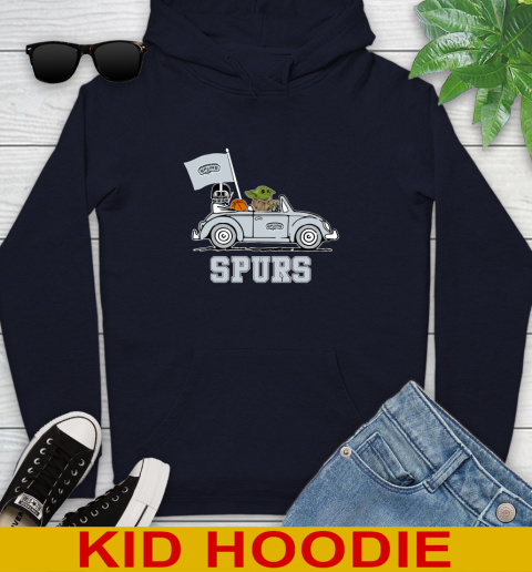 NBA Basketball San Antonio Spurs Darth Vader Baby Yoda Driving Star Wars Shirt Youth Hoodie 4