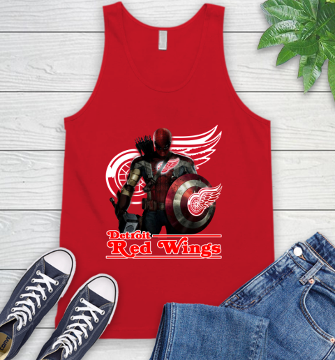 NHL Captain America Thor Spider Man Hawkeye Avengers Endgame Hockey Detroit Red Wings Tank Top 6