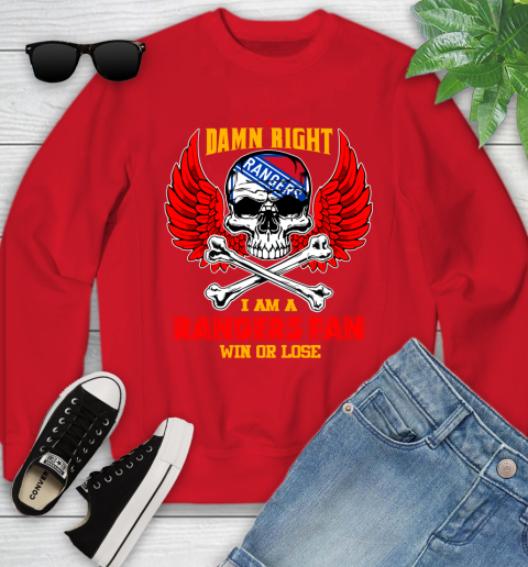 NHL Damn Right I Am A New York Rangers Win Or Lose Skull Hockey Sports Youth Sweatshirt 8