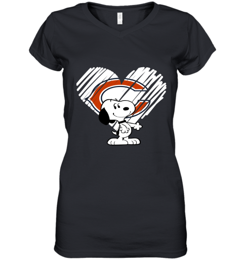 I Love Chicago Bears Snoopy In My Heart NFL Women's V-Neck T-Shirt
