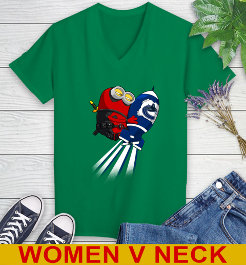 NHL Hockey Vancouver Canucks Deadpool Minion Marvel Shirt Women's V-Neck T-Shirt 5