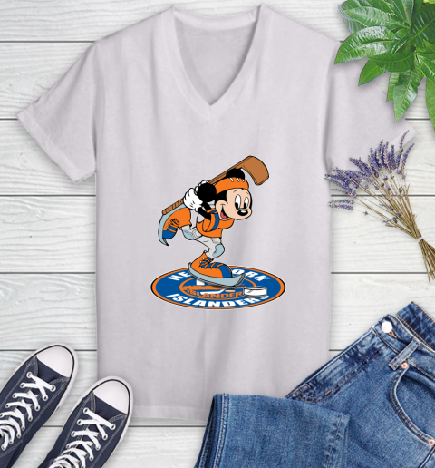 NHL Hockey New York Islanders Cheerful Mickey Disney Shirt Women's V-Neck T-Shirt 2