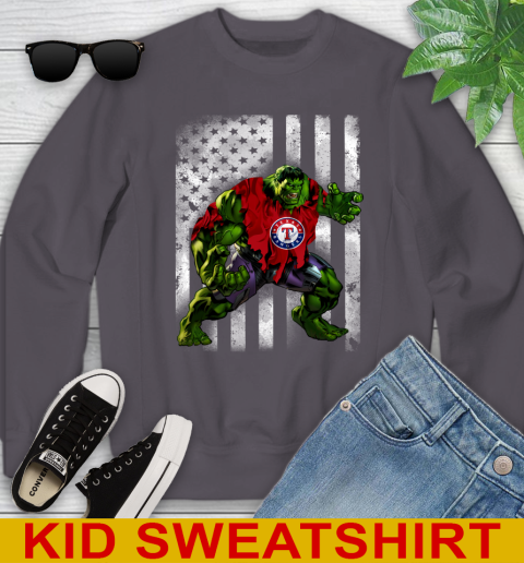 Texas Rangers Hulk Marvel Avengers MLB Baseball American Flag Youth Sweatshirt 5