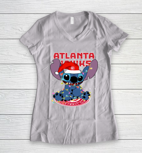 Atlanta Hawks NBA noel stitch Basketball Christmas Women's V-Neck T-Shirt