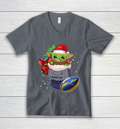 Los Angeles Chargers Christmas Baby Yoda Star Wars Funny Happy NFL V-Neck T-Shirt 5